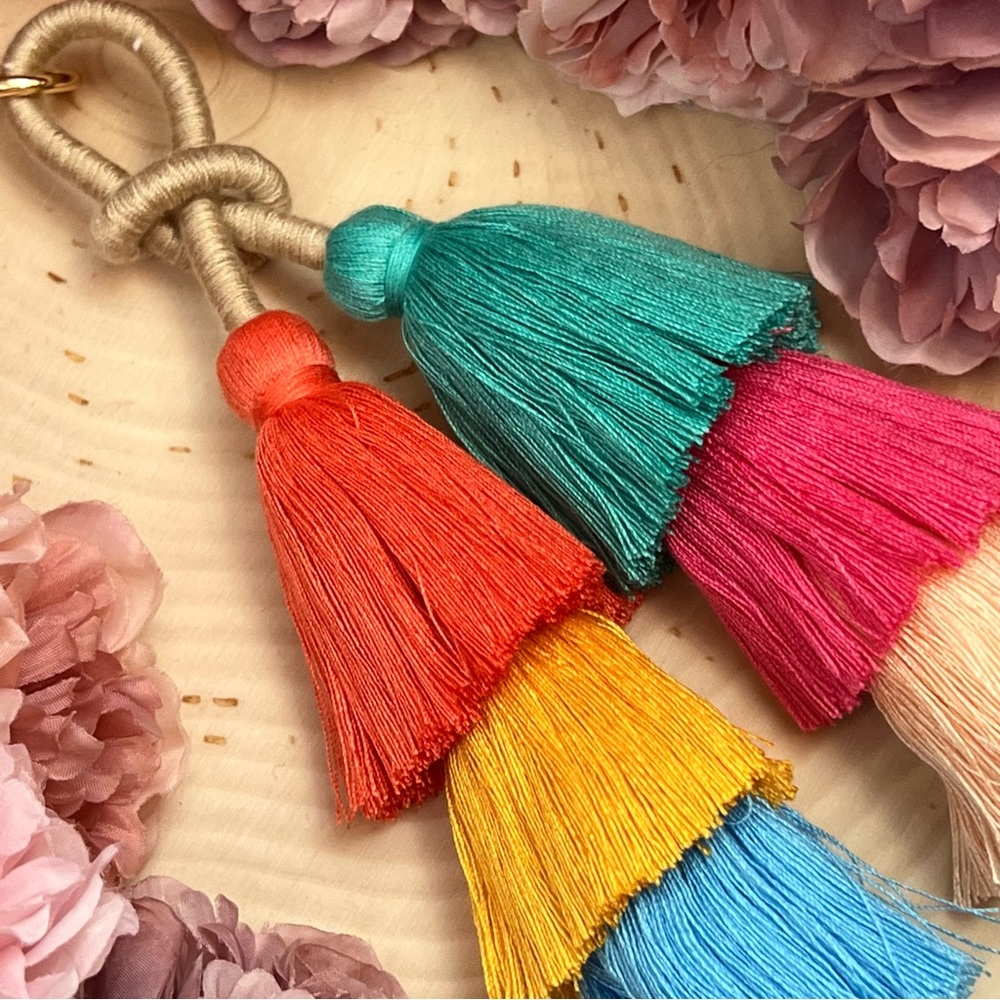 Boho Extra Long Multi Tier Colorful Fringe Purse Charm - Picture 8 of 16